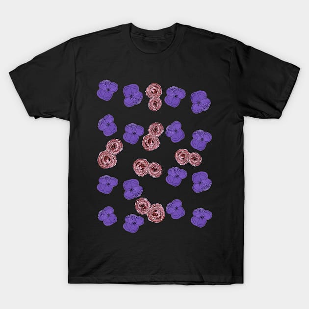 Painted purple flowers and roses T-Shirt by DentistArt2022